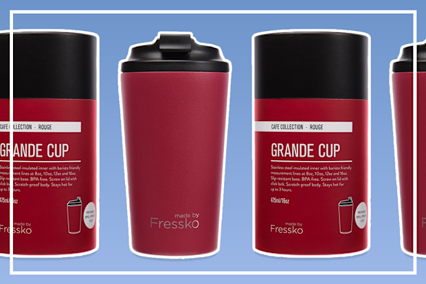 9PR: Fressko Grande 16oz Reusable Coffee Cup in Rouge Red.