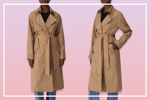 9PR: Forever New Cass Vegan Suede Trench Coat in Brown