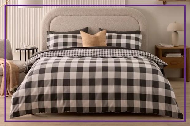 9PR: Adairs Flannelette Charcoal Check Quilt Cover Set