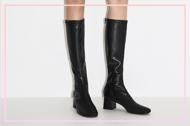 9PR: Charles & Keith Black Block Heel knee boots 