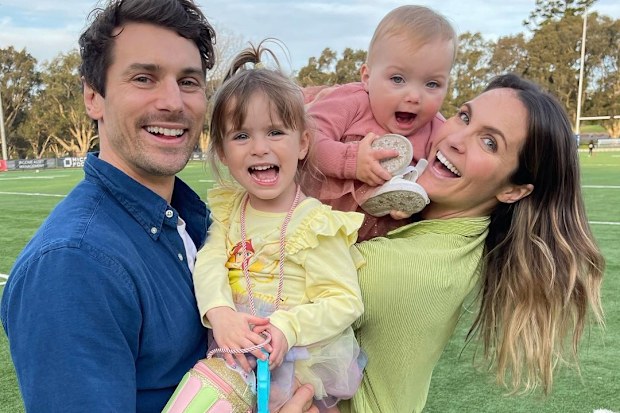 Matty 'J' Johnson with Laura Byrne and their two daughters, Marlie-Mae and Lola.