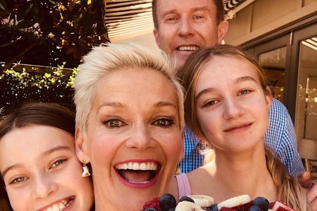 Jessica Rowe and Peter Overton with their two girls Giselle and Allegra.