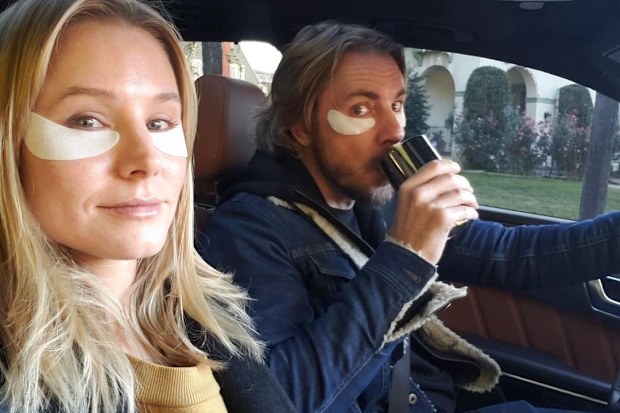 Kristen Bell and Dax Shepard in car. 
