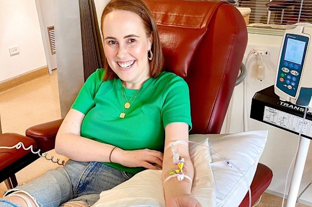 Skin cancer survivor Courtney Mangan during treatment.