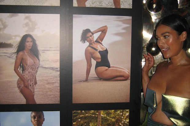 Jennifer Atilémile shows off her Sports Illustrated shot next to an image of Megan Fox.
