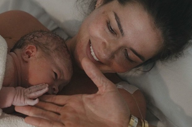 Chloe Fisher with her newborn daughter Bobbi