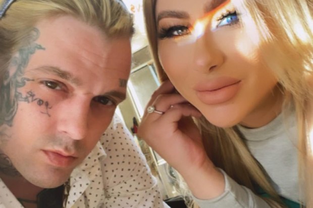Singer Aaron Carter and off-and-on fiancée Melanie Martin.