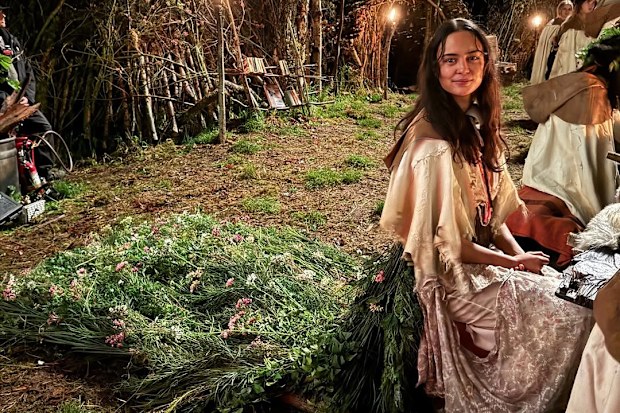 Courtney Eaton on the set of Yellowjackets