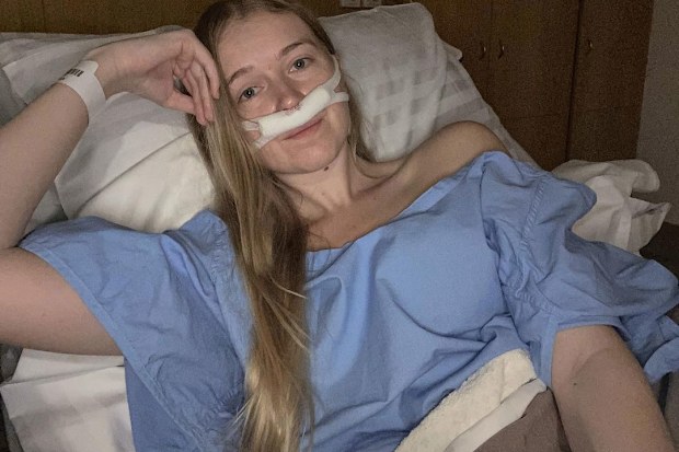 Sharyce Helyar in hospital after yet another surgery related to her chronic illnesses.