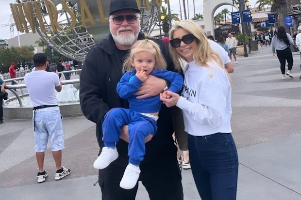 Kyle Sandilands, Tegan Kynaston and son Otto in the US