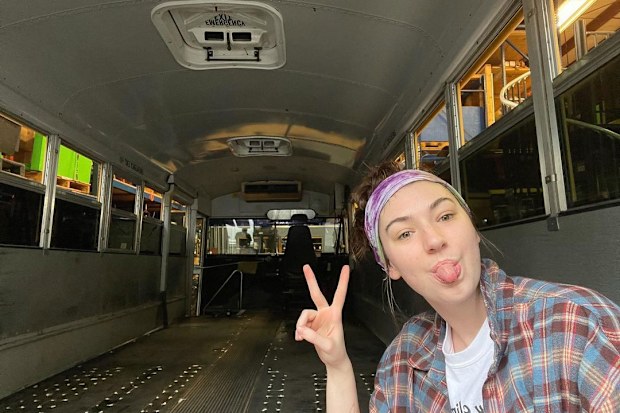 Sara Bartlett bought and renovated a school bus in Florida.