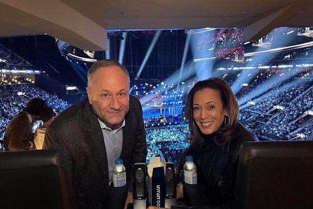 Doug Emhoff and Kamala Harris at the LA FireAid Benefit concert, January 2025