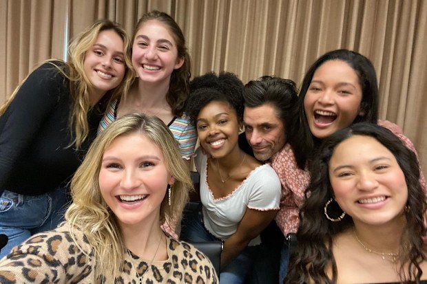 John Stamos, Big Shot, interview, Disney Plus, co-stars, Nell Verlaque, Tiana Le, Monique A. Green, Cricket Wampler, Tisha Custodio, Sophia Mitri Schloss