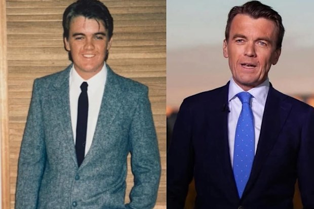 Michael Rowland on his first day at the ABC, and now