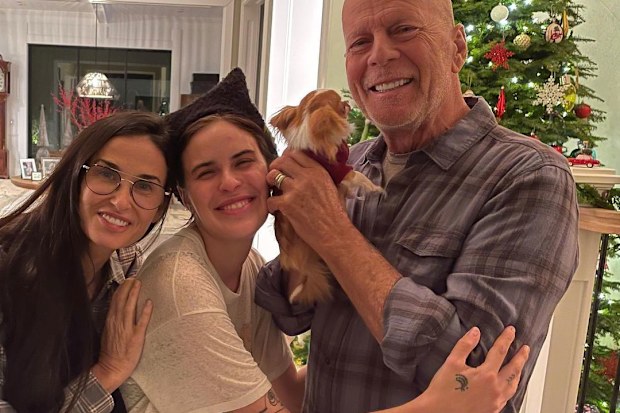 Demi Moore and Bruce Willis embrace their blended family for Christmas with daughter Tallulah.