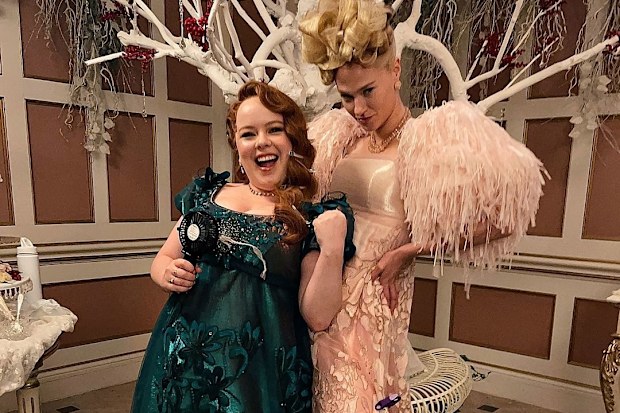 Nicola Coughlan and Jessica Madsen on the set of Bridgerton