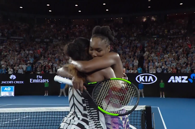 Serena Williams embraces Venus Williams after beating her in the women's singles final at the 2017 Australian Open.