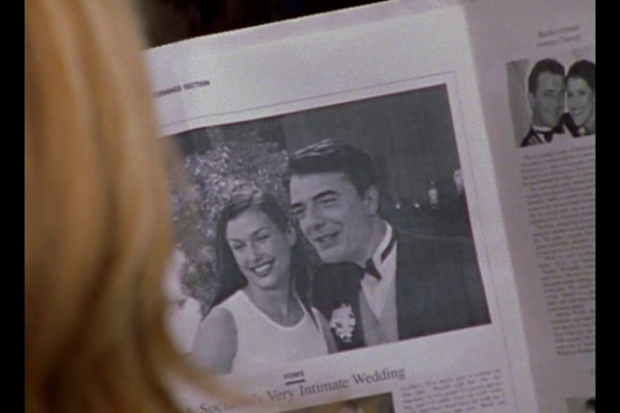 Sex and the City: Carrie looks at Big's wedding to Natasha in the social pages