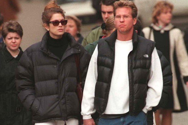 Val Kilmer and Cindy Crawford  take a walk on Kuznetski Street April 13, 1996. Kuznetski Street one of the more fashionable streets of Moscow . 