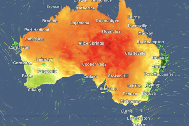 BOM weather thermal map for Sat 11 Jan 2025 at 10:20am