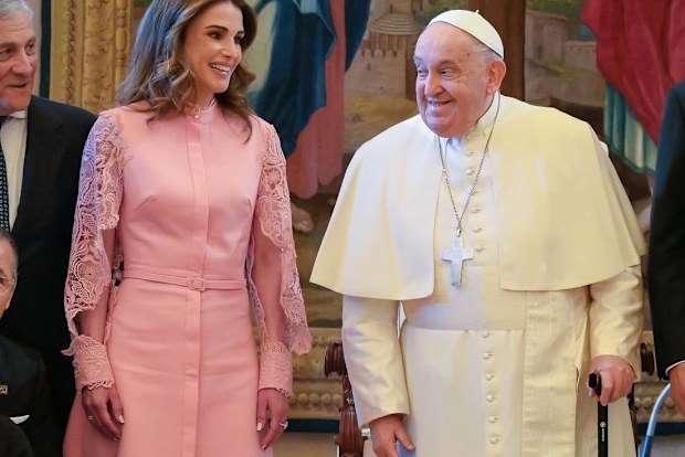 Queen Rania of Jordan with Pope Francis at the Vatican on Monday February 3, 2025.