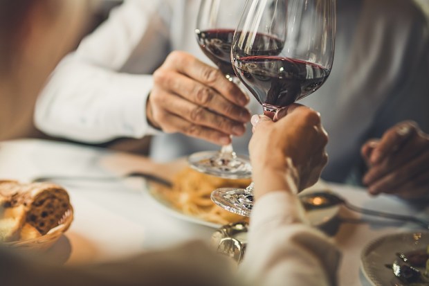 Couple drinking wine on date
