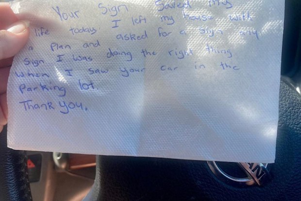 Bumper sticker saves stranger's life