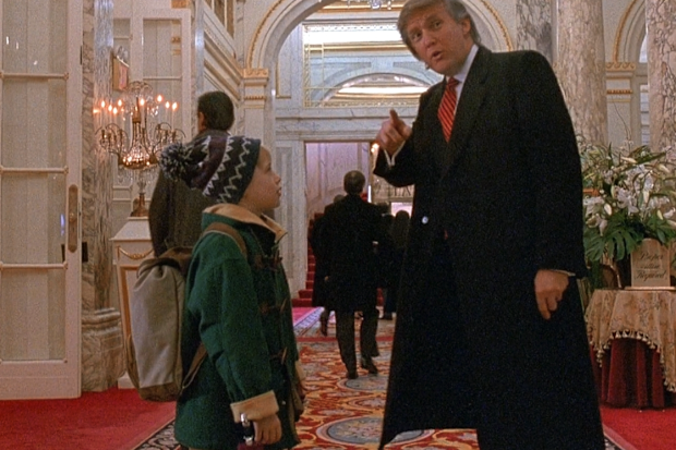 Macaulay Culkin and Donald Trump in a scene from the 1992 film Home Alone 2: Lost in New York.