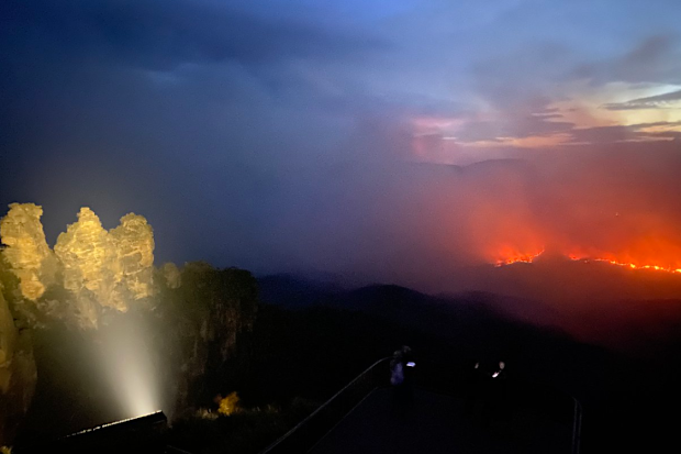 The Three Sisters were shrouded in smoke yesterday afternoon.