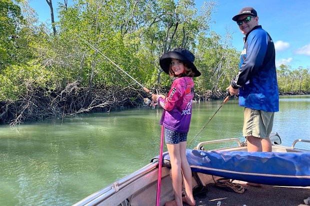 Bradley Jeppesen and daughter Zoey drop lines in NT waters where crocodile numbers have bounced back from near-extinction.