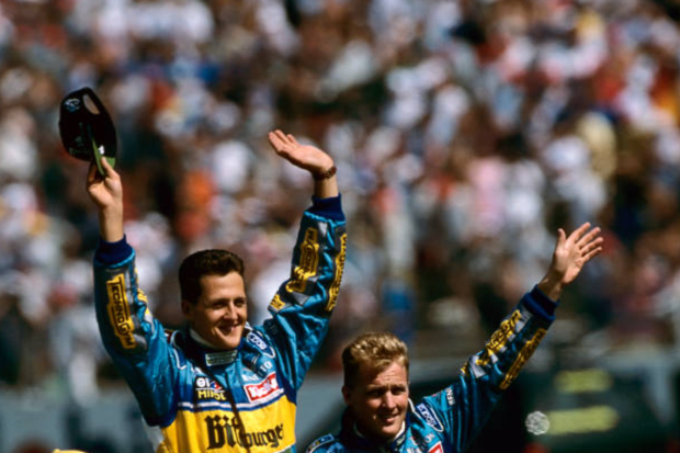 Michael Schumacher and Johnny Herbert.