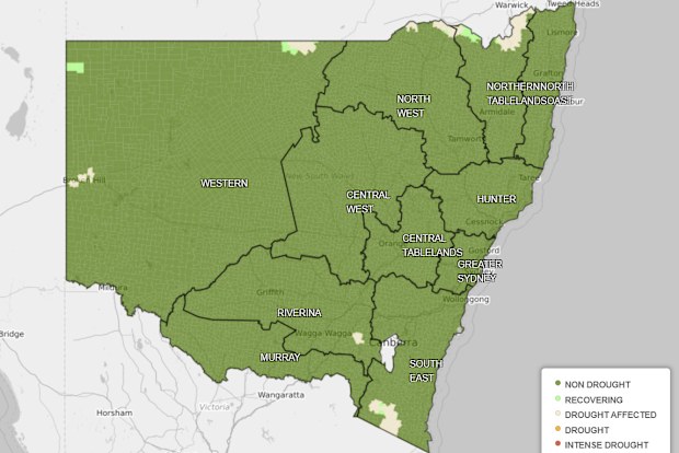The Combined Drought Indicator shows just 1.4 percent of NSW is now affected by drought. At the height of the recent drought almost 100 percent of the state was either in drought or drought affected.