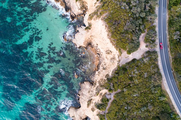 Aerial photograph capturing the Mt Martha coastline road.