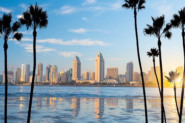 Downtown San Diego skyline in California, USA at sunset