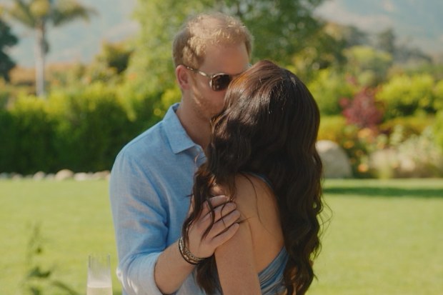 Prince Harry and Meghan Markle in a scene from With Love, Meghan