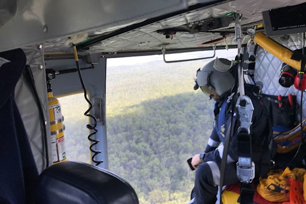 The RACQ Capricorn Rescue helicopter joined a wide-scale search for the downed gyrocopter. (9NEWS)