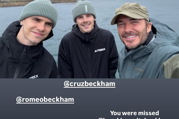 David Beckham with sons Cruz and Romeo on birthday fishing trip.