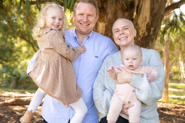 Keely Langshaw with her family during treatment.