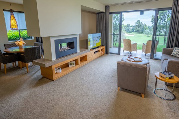 The living room and outlook from inside one of Chateau Elan's villas.