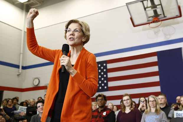 Elizabeth Warren speaks to supporters in Marshalltown, Iowa.