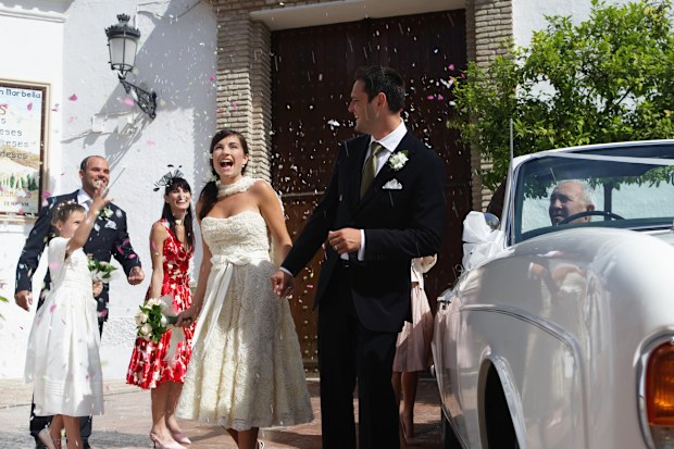 Red dress at wedding