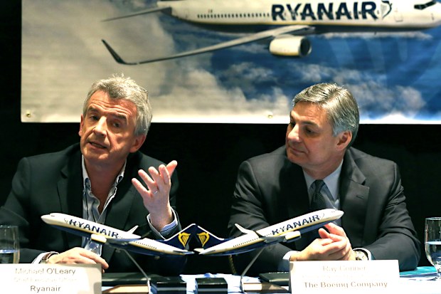 Ryanair CEO Michael O'Leary (left) holds a press conference in New York City.