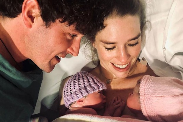 Dana Stephensen and Lachy Gillespie and twin daughters