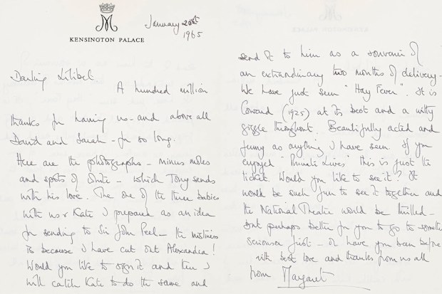 Letter from Princess Margaret to her sister Queen Elizabeth, asking her to sign the photo for royal obstetrician, Sir John Peel