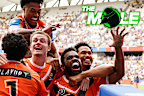Sunia Turuva of the Wests Tigers celebrates scoring a try during the round two NRL match between Parramatta Eels and Wests Tigers at CommBank Stadium, on March 16, 2025, in Sydney, Australia.