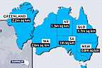 Greenland is smaller than WA but bigger than Queensland.