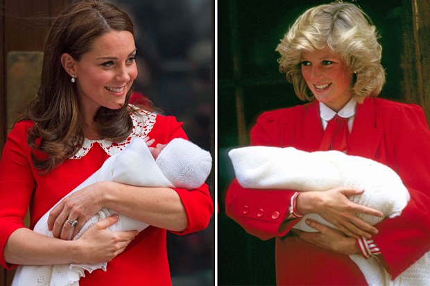 Princess Diana and Kate Middleton Duchess of Cambridge style moments - Prince Louis's birth, Prince Harry's birth