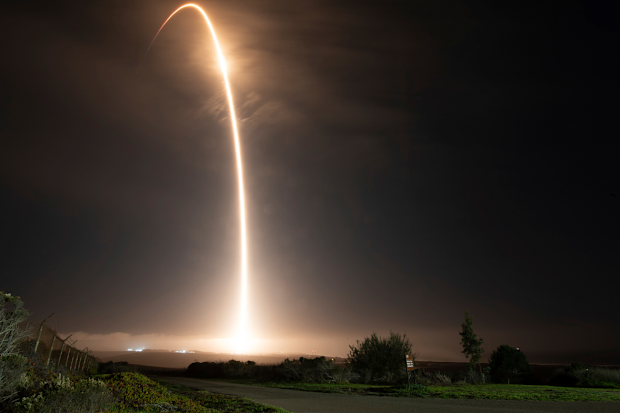 The SpaceX Falcon 9 rocket launches with the Double Asteroid Redirection Test, or DART, spacecraft onboard, Tuesday, Nov. 23, 2021, from Space Launch Complex 4E at Vandenberg Space Force Base in California. 