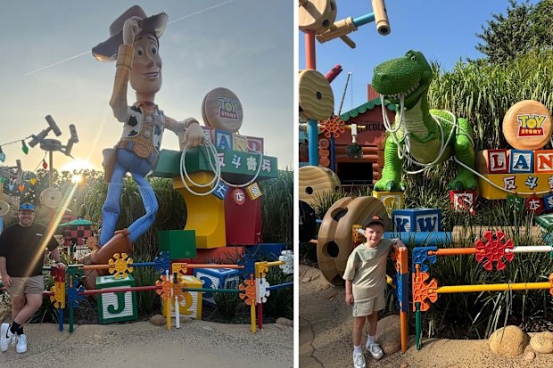 Images from Sean Thompson's famil to Hong Kong Disneyland for 9Travel. The boys get up close and personal to their favourite characters in Toy Storyland.