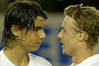 Rafael Nadal congratulates Lleyton Hewitt after their 2004 Australian Open fourth round match. Hewitt beat Nadal in straight sets, though the Spanish youngster took the first two to tiebreakers.